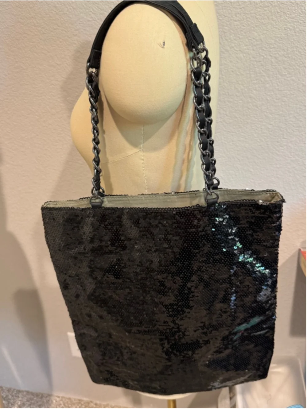 Women's R&Em Black Sequin shoulder Tote Bag One Size